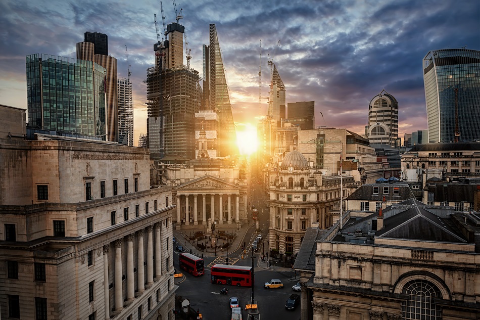 London's Financial district in Online News & the Economy