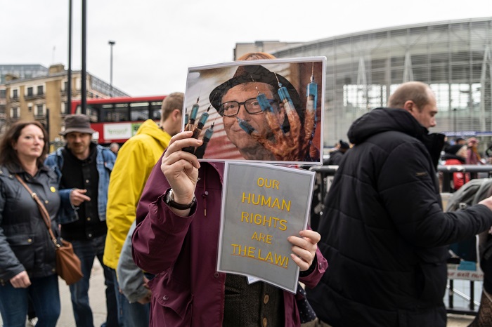 In London, protests against Bill Gates in headline news & bulletin news