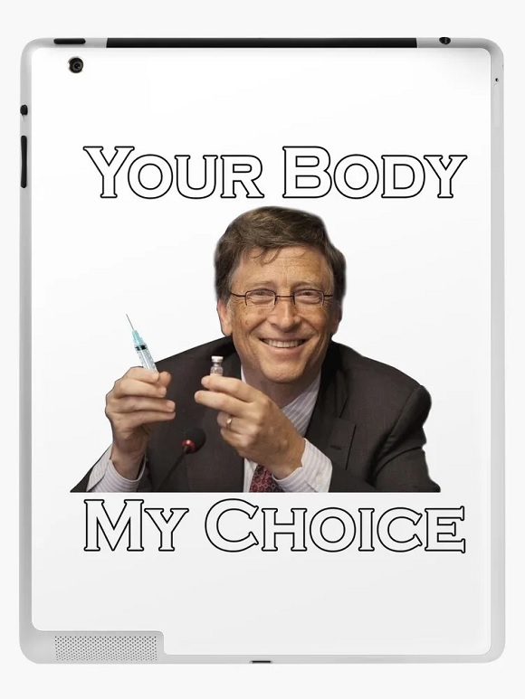 Bill Gates and an image of his vaccine in commentary & editorials