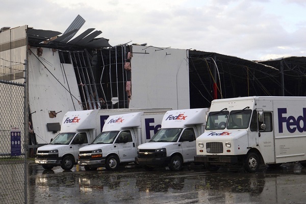 A tornado destroys part of a Fedex facility in bulletin news & online news